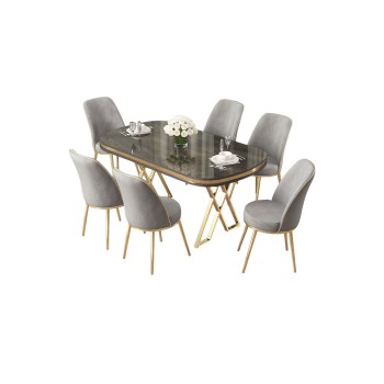 Dining Table & Chairs Set (7 Pieces) Lai - Anthracite, Gold, Grey Anthracite
Gold
Grey