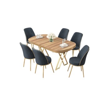 Dining Table & Chairs Set (7 Pieces) Lai - Light Walnut, Gold, Anthracite Light Walnut
Gold
Anthracite