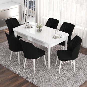 Extendable Dining Table & Chairs Set (7 Pieces) Eva - White, Black White
Black