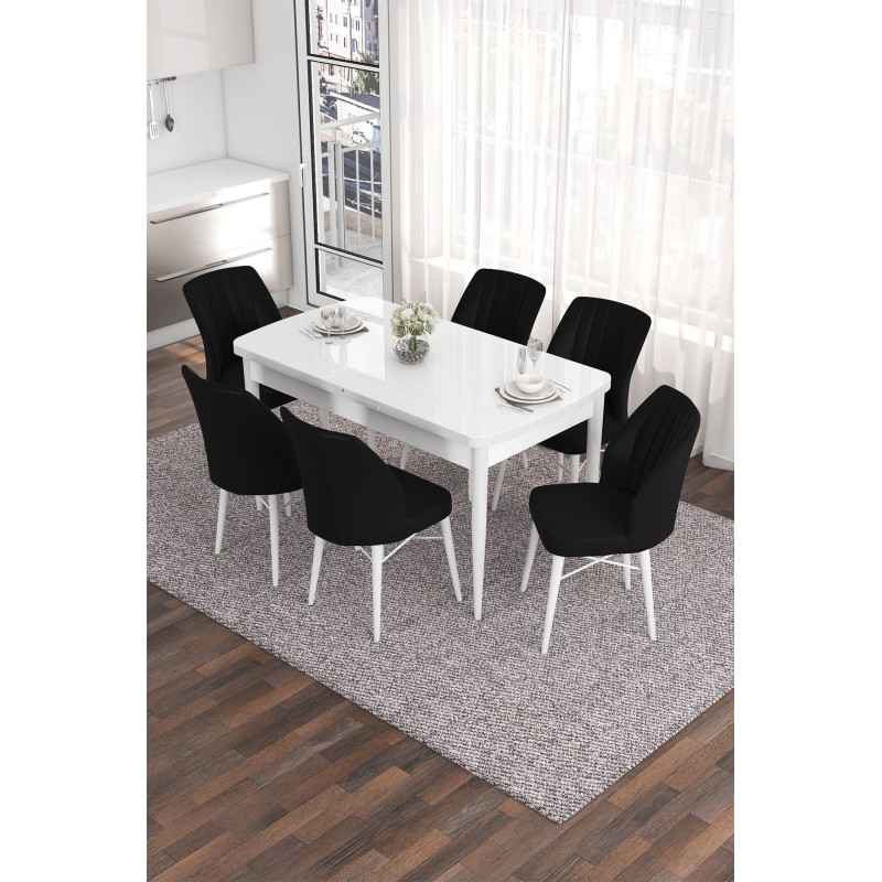 Extendable Dining Table & Chairs Set (7 Pieces) Eva - White, Black White
Black