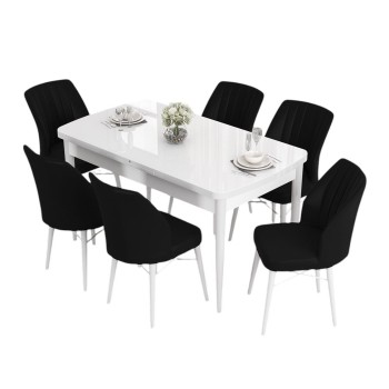 Extendable Dining Table & Chairs Set (7 Pieces) Eva - White, Black White
Black