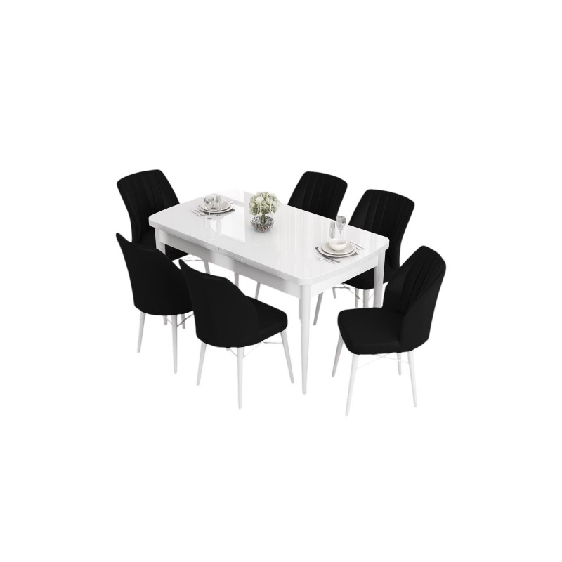 Extendable Dining Table & Chairs Set (7 Pieces) Eva - White, Black White
Black