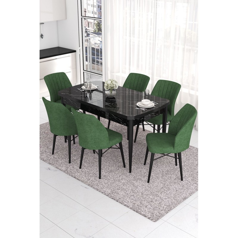 Extendable Dining Table & Chairs Set (7 Pieces) Eva - Black Marble, Khaki Black Marble
Khaki