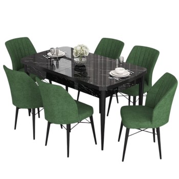 Extendable Dining Table & Chairs Set (7 Pieces) Eva - Black Marble, Khaki Black Marble
Khaki