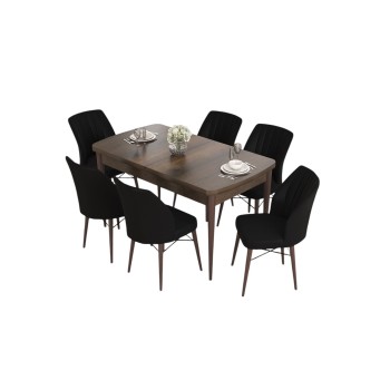 Extendable Dining Table & Chairs Set (7 Pieces) Eva - Baroque, Black Baroque
Black