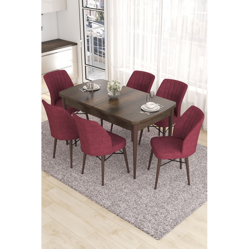 Extendable Dining Table & Chairs Set (7 Pieces) Eva - Baroque, Burgundy Baroque
Burgundy