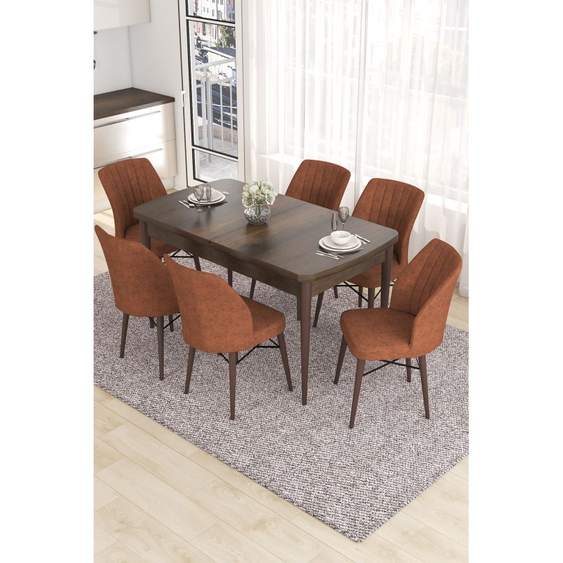 Extendable Dining Table & Chairs Set (7 Pieces) Eva - Baroque, Tile Red Baroque
Tile Red