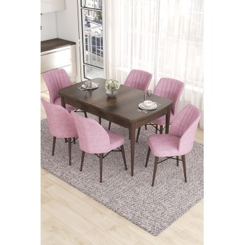 Extendable Dining Table & Chairs Set (7 Pieces) Eva - Baroque, Pink Baroque
Pink