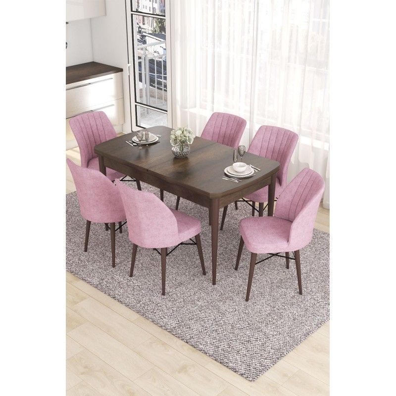 Extendable Dining Table & Chairs Set (7 Pieces) Eva - Baroque, Pink Baroque
Pink