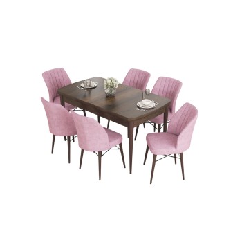 Extendable Dining Table & Chairs Set (7 Pieces) Eva - Baroque, Pink Baroque
Pink