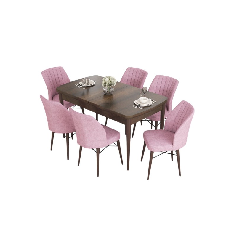 Extendable Dining Table & Chairs Set (7 Pieces) Eva - Baroque, Pink Baroque
Pink
