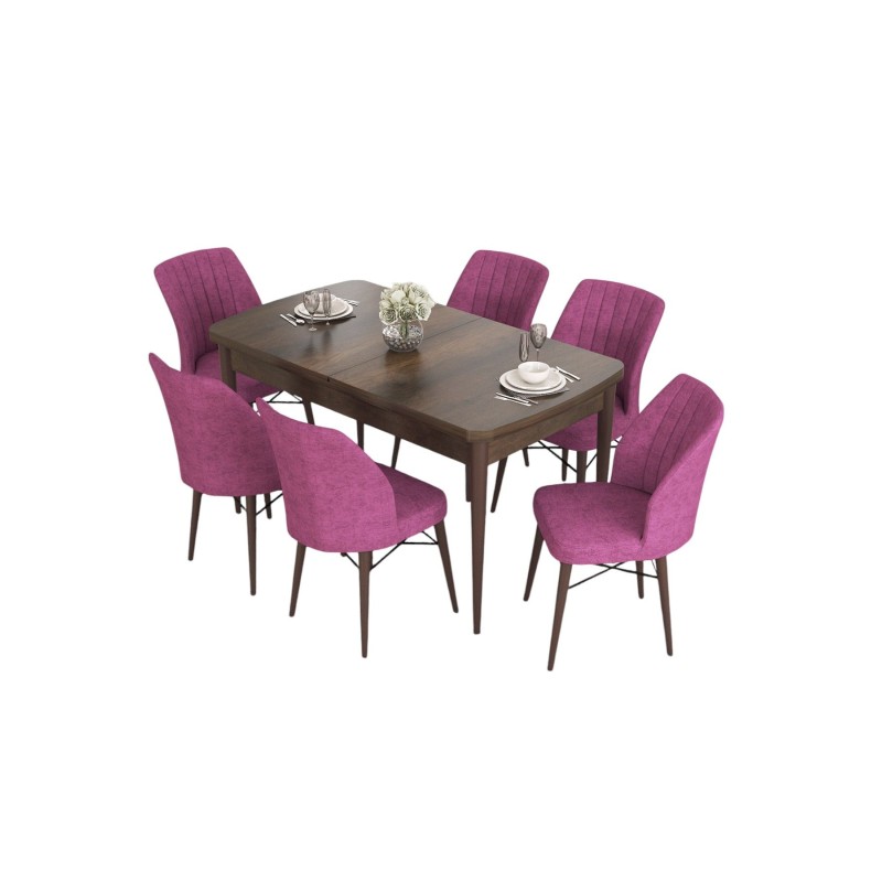 Extendable Dining Table & Chairs Set (7 Pieces) Eva - Baroque, Purple Baroque
Purple