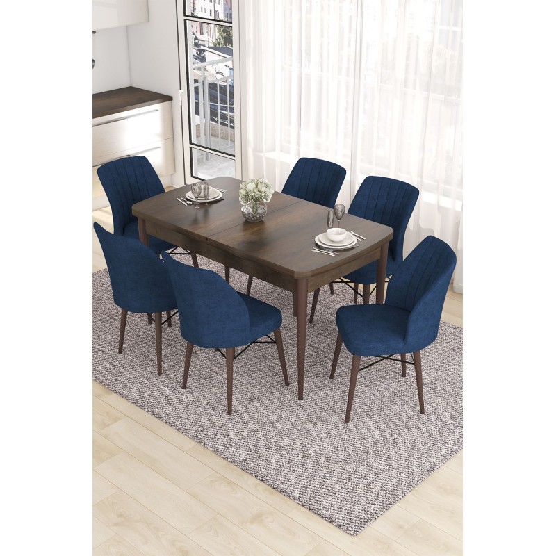 Extendable Dining Table & Chairs Set (7 Pieces) Eva - Baroque, Navy Blue Baroque
Navy Blue