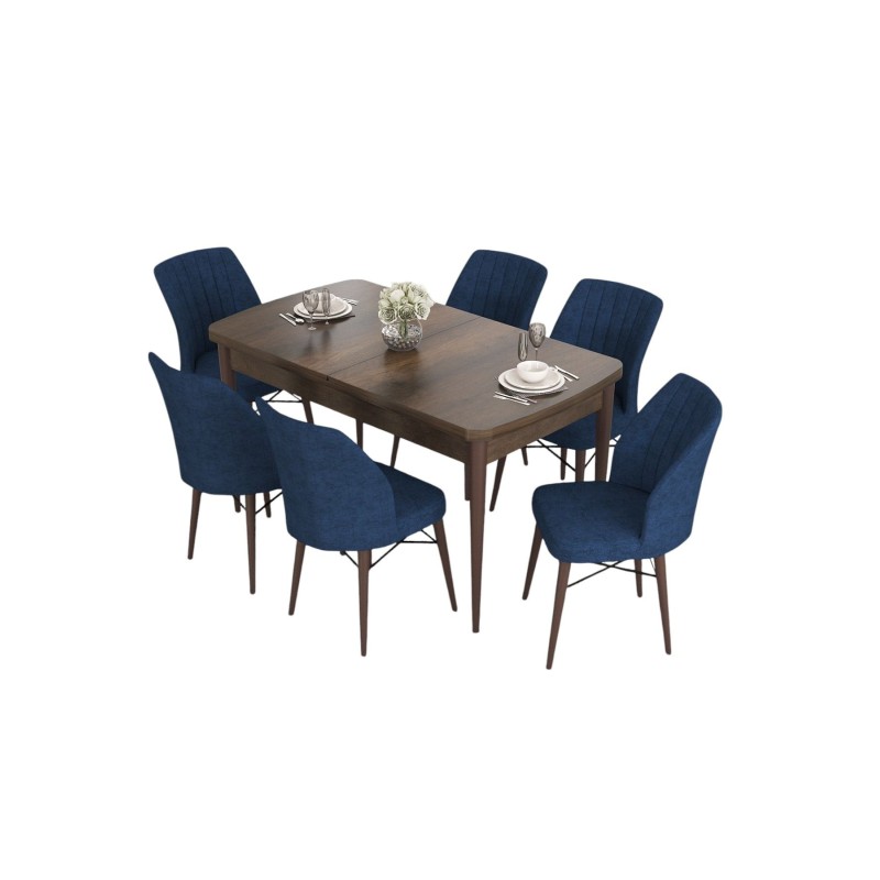Extendable Dining Table & Chairs Set (7 Pieces) Eva - Baroque, Navy Blue Baroque
Navy Blue
