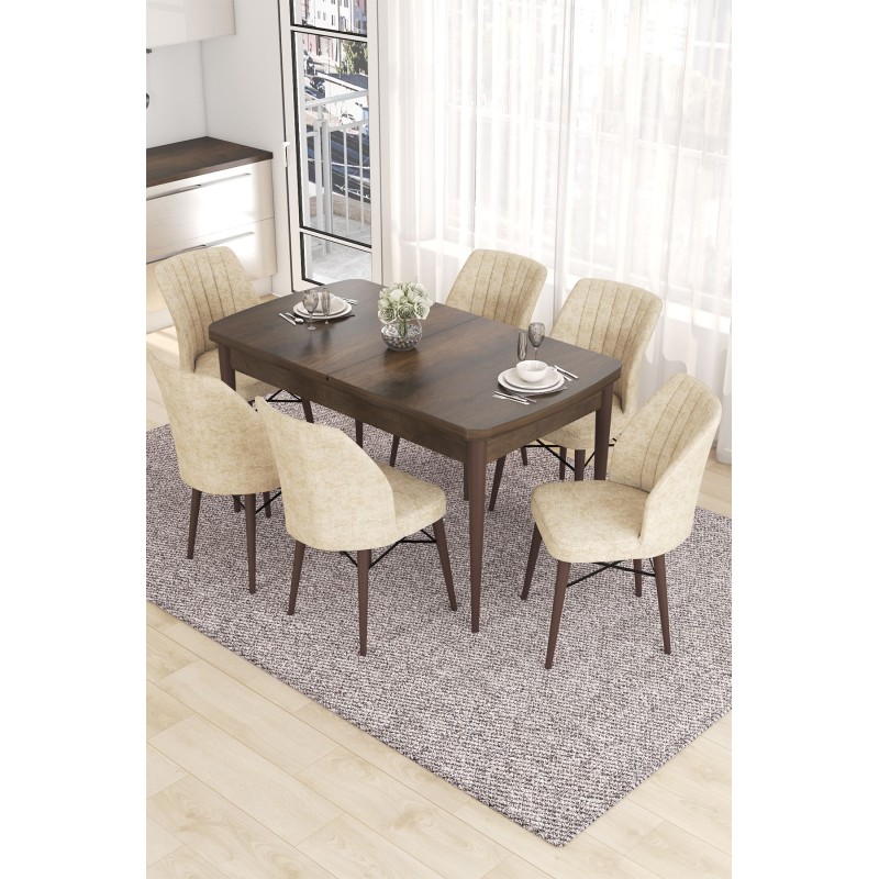 Extendable Dining Table & Chairs Set (7 Pieces) Eva - Baroque, Cream Baroque
Cream