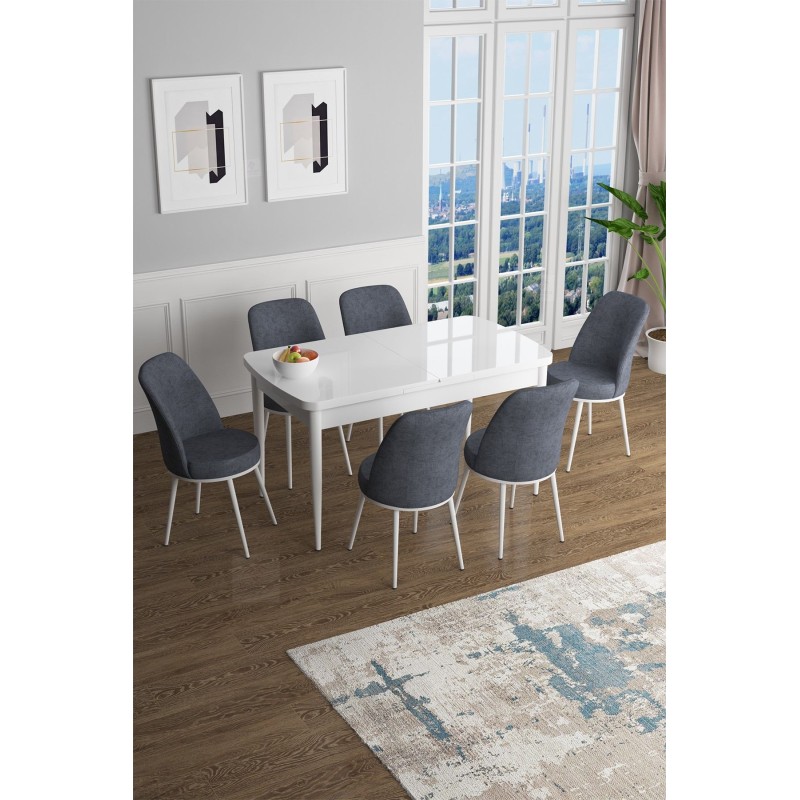 Extendable Dining Table & Chairs Set (7 Pieces) Han - White, Fume White
Fume
