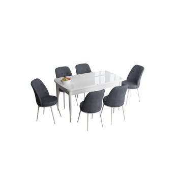 Extendable Dining Table & Chairs Set (7 Pieces) Han - White, Fume White
Fume