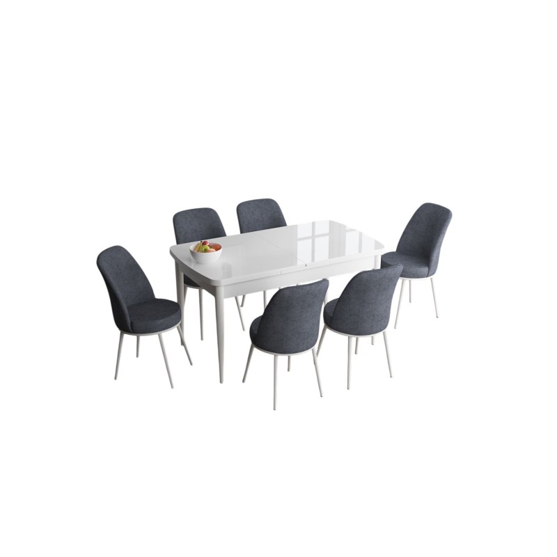 Extendable Dining Table & Chairs Set (7 Pieces) Han - White, Fume White
Fume
