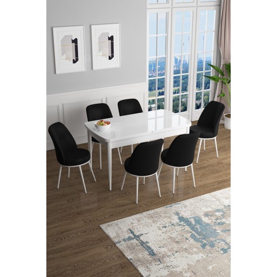 Extendable Dining Table & Chairs Set (7 Pieces) Han - White, Black White
Black Extendable Dining Table & Chairs Set (7 Pieces) Han - White, Black White
Black