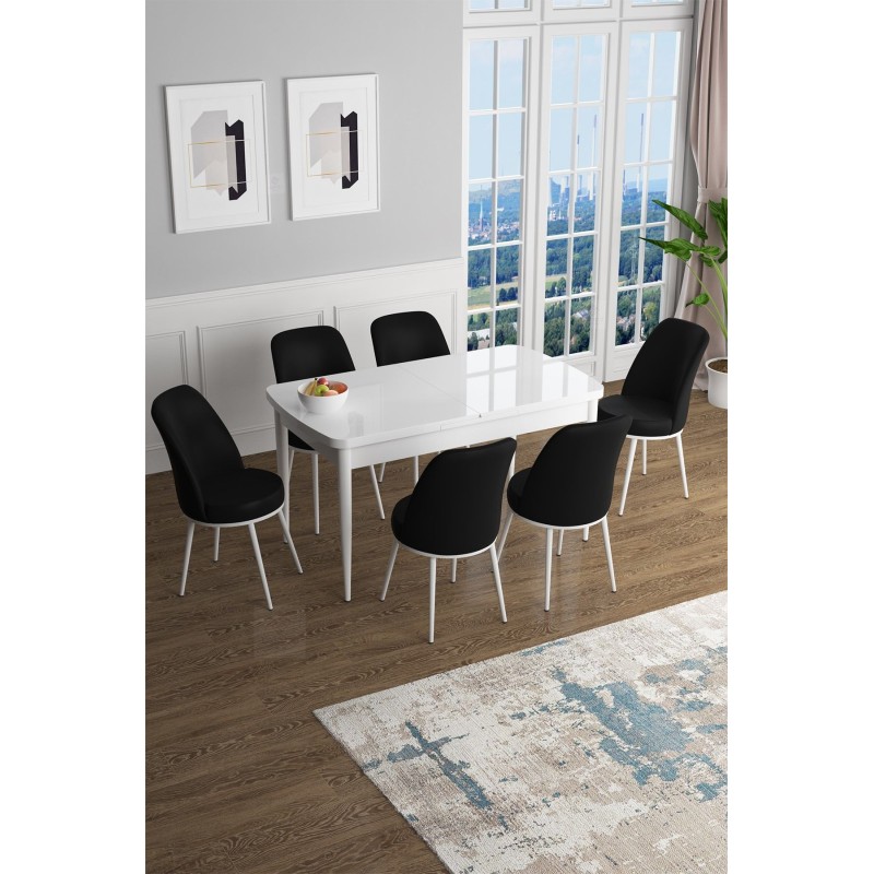 Extendable Dining Table & Chairs Set (7 Pieces) Han - White, Black White
Black