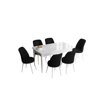 Extendable Dining Table & Chairs Set (7 Pieces) Han - White, Black White
Black