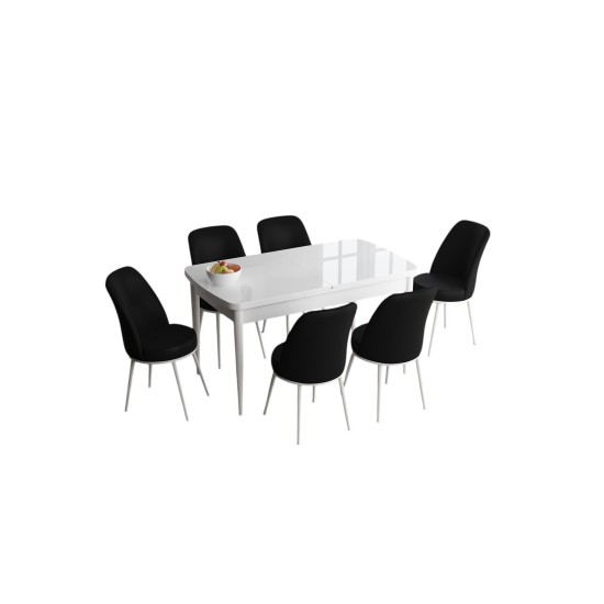 Extendable Dining Table & Chairs Set (7 Pieces) Han - White, Black White
Black Extendable Dining Table & Chairs Set (7 Pieces) Han - White, Black White
Black