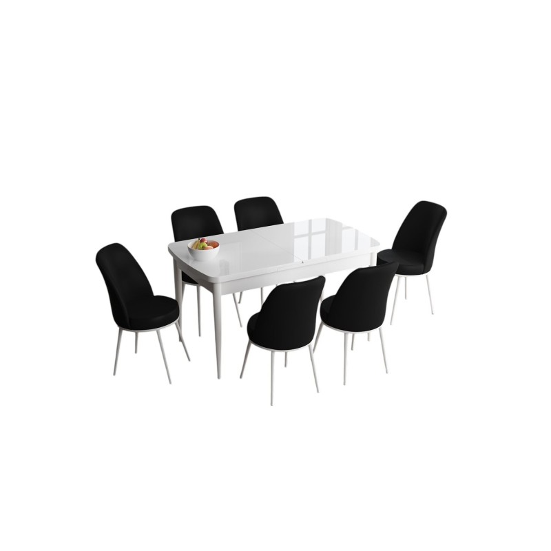 Extendable Dining Table & Chairs Set (7 Pieces) Han - White, Black White
Black