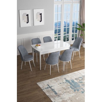 Extendable Dining Table & Chairs Set (7 Pieces) Han - White, Grey White
Grey