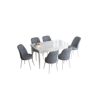 Extendable Dining Table & Chairs Set (7 Pieces) Han - White, Grey White
Grey