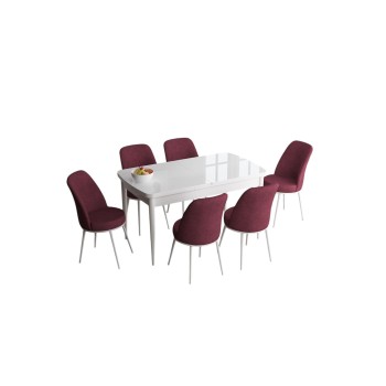 Extendable Dining Table & Chairs Set (7 Pieces) Han - White, Burgundy White
Burgundy