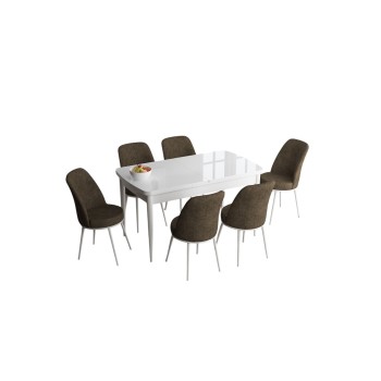 Extendable Dining Table & Chairs Set (7 Pieces) Han - White, Brown White
Brown