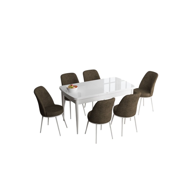 Extendable Dining Table & Chairs Set (7 Pieces) Han - White, Brown White
Brown