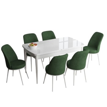 Extendable Dining Table & Chairs Set (7 Pieces) Han - White, Khaki White
Khaki