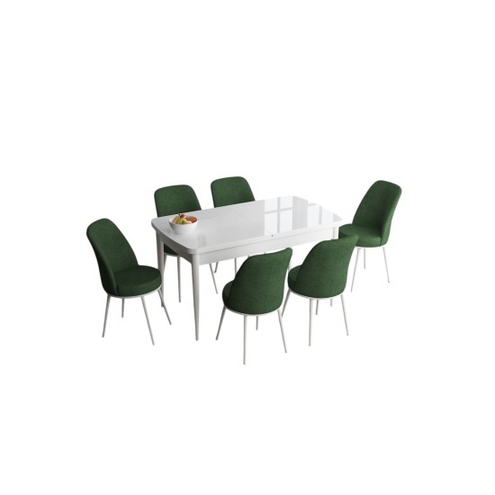 Extendable Dining Table & Chairs Set (7 Pieces) Han - White, Khaki White
Khaki
