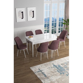 Extendable Dining Table & Chairs Set (7 Pieces) Han - White, Dusty Rose White
Dusty Rose