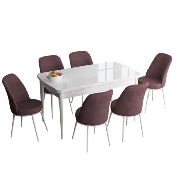 Extendable Dining Table & Chairs Set (7 Pieces) Han - White, Dusty Rose White
Dusty Rose