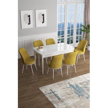 Extendable Dining Table & Chairs Set (7 Pieces) Han - White, Mustard White
Mustard