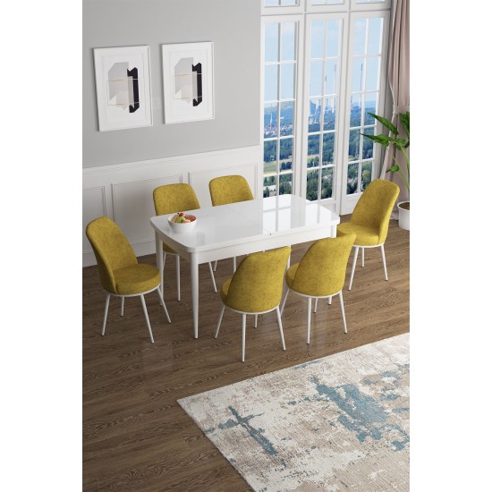 Extendable Dining Table & Chairs Set (7 Pieces) Han - White, Mustard White
Mustard Extendable Dining Table & Chairs Set (7 Pieces) Han - White, Mustard White
Mustard