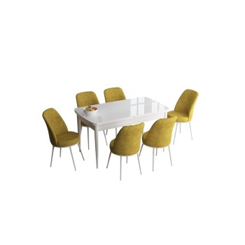 Extendable Dining Table & Chairs Set (7 Pieces) Han - White, Mustard White
Mustard
