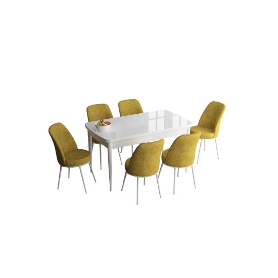 Extendable Dining Table & Chairs Set (7 Pieces) Han - White, Mustard White
Mustard Extendable Dining Table & Chairs Set (7 Pieces) Han - White, Mustard White
Mustard