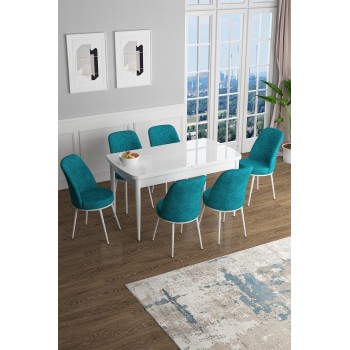 Extendable Dining Table & Chairs Set (7 Pieces) Han - White, Turquoise White
Turquoise