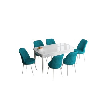 Extendable Dining Table & Chairs Set (7 Pieces) Han - White, Turquoise White
Turquoise