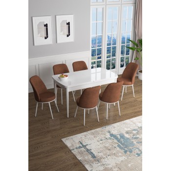 Extendable Dining Table & Chairs Set (7 Pieces) Han - White, Tile Red White
Tile Red