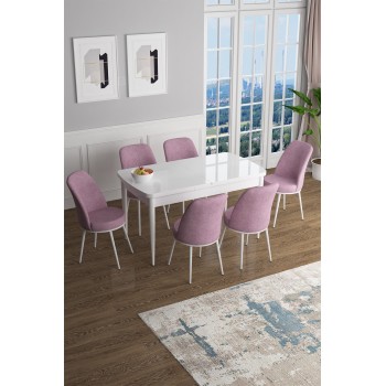 Extendable Dining Table & Chairs Set (7 Pieces) Han - White, Pink White
Pink