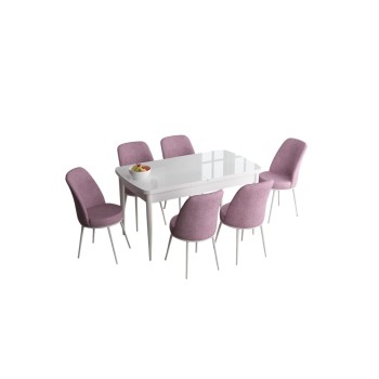 Extendable Dining Table & Chairs Set (7 Pieces) Han - White, Pink White
Pink