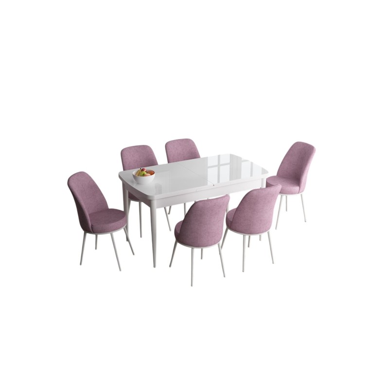 Extendable Dining Table & Chairs Set (7 Pieces) Han - White, Pink White
Pink