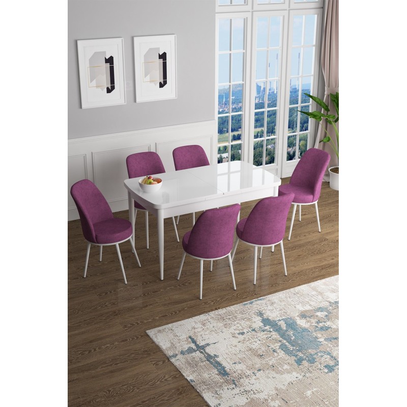 Extendable Dining Table & Chairs Set (7 Pieces) Han - White, Purple White
Purple