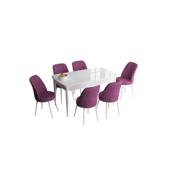 Extendable Dining Table & Chairs Set (7 Pieces) Han - White, Purple White
Purple