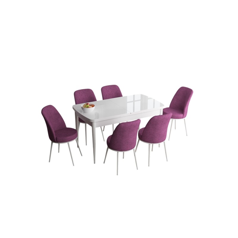 Extendable Dining Table & Chairs Set (7 Pieces) Han - White, Purple White
Purple