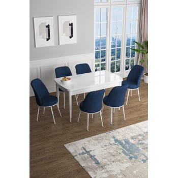 Extendable Dining Table & Chairs Set (7 Pieces) Han - White, Navy Blue White
Navy Blue